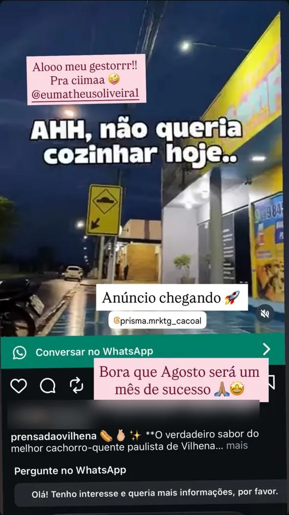 Story do Prensadão repostando o anúncio, marcando a Prisma: anúncio chegando, bora que agosto será um mês de sucesso
